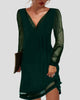 V-Neck Long-Sleeve Sparkle Mesh Mini Dress