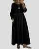 Relaxed Denim-Look Maxi Dress with Round Neckline and Three-Quarter Sleeves