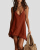 Frayed Hem V-Neck Asymmetric Mini Dress