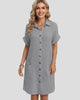Short-Sleeve Collared Button-Up Pocket Mini Dress