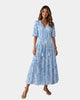Tiered V-Neck Tassel-Tie Maxi Dress