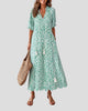 Printed Maxi Dress with V-Neckline, Tassel Ties and Half Sleeves