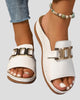 Wedge Slide Sandals with Gold-Tone Buckle Detail