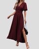 V-Neck Maxi Dress with Flutter Sleeves and Side Slit
