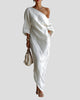 Off-Shoulder Maxi Dress with Puff Sleeves