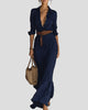 Elegant Collared Long-Sleeve Button-Front Maxi Dress