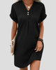 Button-Front V-Neck Ribbed Mini Dress