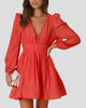 Plunge V-Neck Long-Sleeve Mini Dress with Smocked Waist