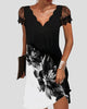 Scalloped V-Neck Lace Sleeve Mini Dress
