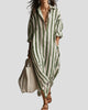 Relaxed Striped Maxi Dress with Collar and Long Sleeves