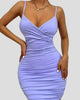 Ruched Wrap-Front Spaghetti Strap Fitted Mini Dress
