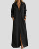 Long-Sleeve Button-Up Denim Maxi Dress with Pockets