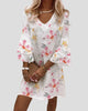 V-Neck Printed Mini Dress with Layered Bell Sleeves