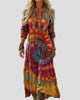 Bohemian Long-Sleeve V-Neck Printed Maxi Dress