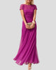 Navy Short-Sleeve Ruched Maxi Dress with Sheer Neckline