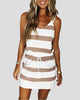 Striped V-Neck Mini Dress with Drawstring Waist