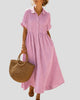 Collared Button-Up Pintuck Maxi Dress