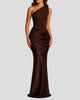 One-Shoulder Ruched Maxi Dress with Draped Waist