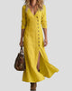 Long-Sleeve Button-Front V-Neck Maxi Dress