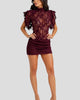 High-Neck Ruffle-Sleeve Lace Mini Dress
