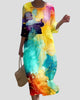 Round-Neck Three-Quarter Sleeve Maxi Dress