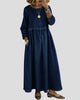 Relaxed Denim-Look Maxi Dress with Round Neckline and Three-Quarter Sleeves