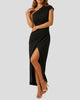 One-Shoulder Maxi Dress with Wrap Skirt and Side Slit