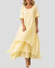 Layered Short-Sleeve Maxi Sundress with Round Neckline