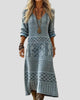 Bohemian Long-Sleeve V-Neck Printed Maxi Dress