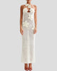 Women's Crochet Halter Maxi Dress with Floral Appliqués