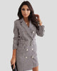 Long-Sleeve Double-Breasted Belted Checked Blazer Mini Dress