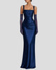 Square-Neck Ruched Satin Maxi Dress
