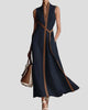 Sleeveless V-Neck Colorblock Belted Maxi Sundress