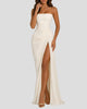 Elegant Strapless Draped Corset Maxi Dress with Split