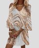 V-Neck Marble Print Bell Sleeve Mini Dress
