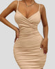 Ruched Wrap-Front Spaghetti Strap Fitted Mini Dress