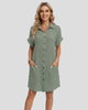 Short-Sleeve Collared Button-Up Pocket Mini Dress