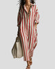 Relaxed Striped Maxi Dress with Collar and Long Sleeves
