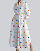 Long-Sleeve V-Neck Cinched-Waist Pleated Maxi Dress