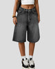Wide-Leg Knee-Length Raw-Hem Denim Shorts