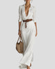 Elegant Collared Long-Sleeve Button-Front Maxi Dress