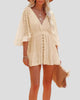 V-Neck Lace Mini Dress with Flared Sleeves