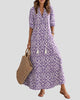 Printed Maxi Dress with V-Neckline, Tassel Ties and Half Sleeves