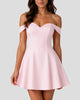 Off-Shoulder Sweetheart Fit-and-Flare Mini Dress