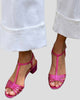 Metallic T-Strap Block Heel Sandals