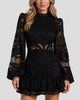 Lace Long-Sleeve High-Neck Tiered Ruffle Mini Dress