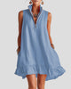 Sleeveless Zip-Neck Ruffle Hem Mini Dress with Pockets