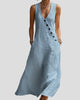 Sleeveless Asymmetric Button-Front Maxi Sundress