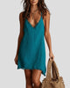 Frayed Hem V-Neck Asymmetric Mini Dress
