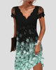 Scalloped V-Neck Lace Sleeve Mini Dress